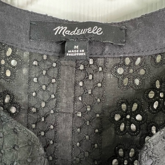 Madewell Eyelet Lace Double Tie Peasant Top in Black Size M - Picture 8 of 11